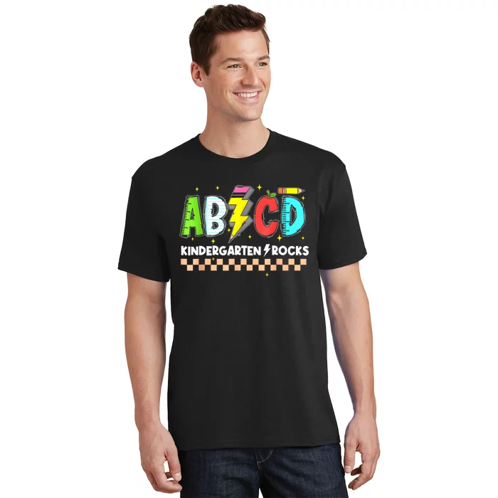 Abcd Kindergarten Rocks Pencil Lightning Teachers Rock S T-Shirt