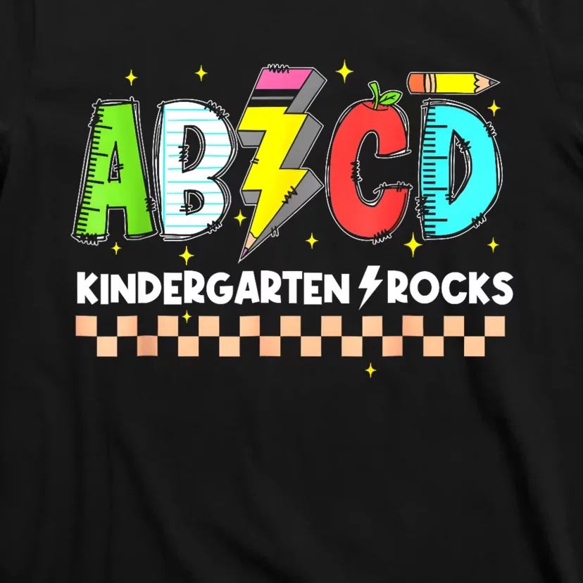 Abcd Kindergarten Rocks Pencil Lightning Teachers Rock S T-Shirt