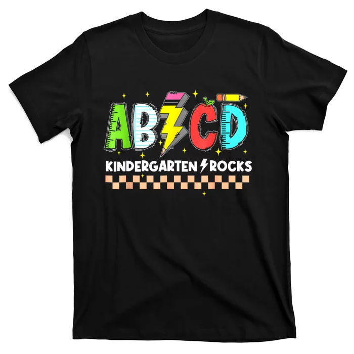 Abcd Kindergarten Rocks Pencil Lightning Teachers Rock S T-Shirt