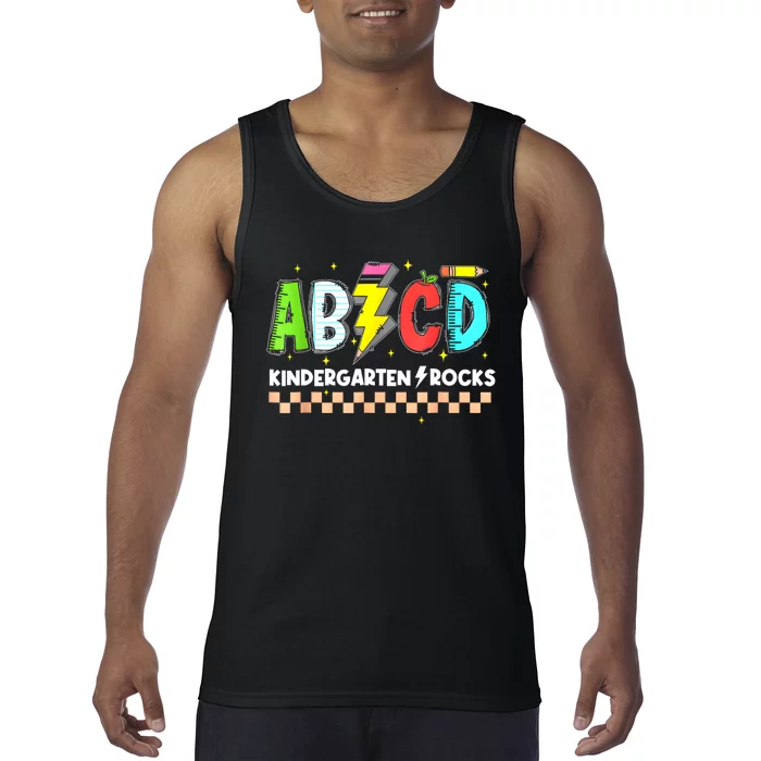 Abcd Kindergarten Rocks Pencil Lightning Teachers Rock S Tank Top