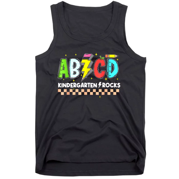 Abcd Kindergarten Rocks Pencil Lightning Teachers Rock S Tank Top