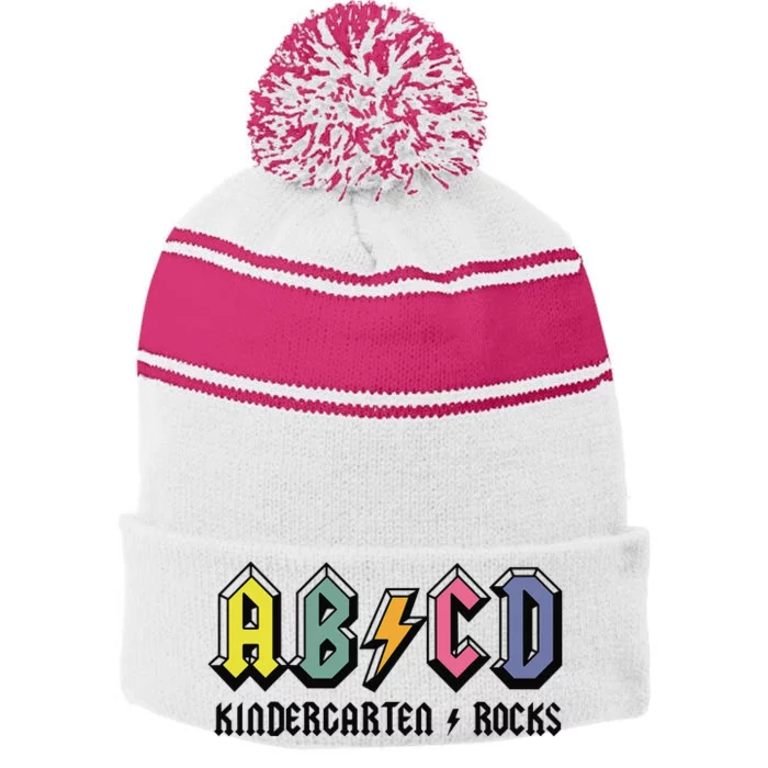 ABCD Kindergarten Rocks Back To School Kindergarten Teacher Stripe Pom Pom Beanie