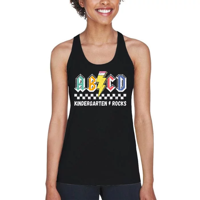 Abcd Kindergarten Rocks Pencil Lightning Teachers Rock Women's Racerback Tank