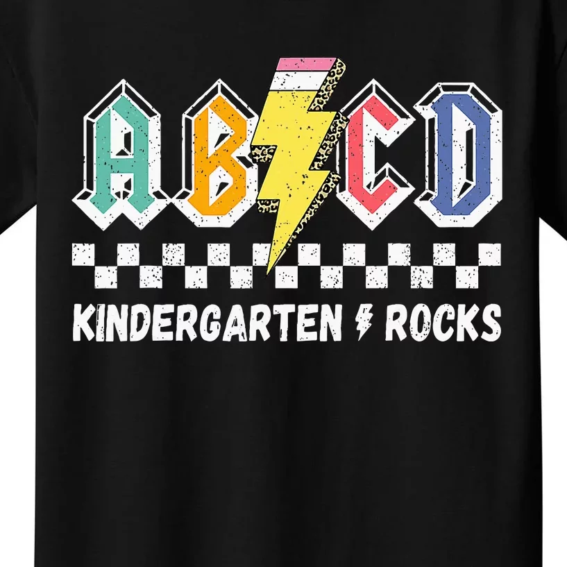 Abcd Kindergarten Rocks Pencil Lightning Teachers Rock Kids T-Shirt