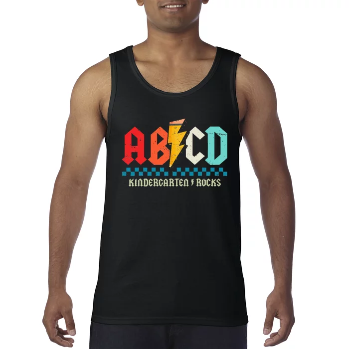 Abcd Kindergarten Rocks Pencil Lightning Students Teachers Tank Top