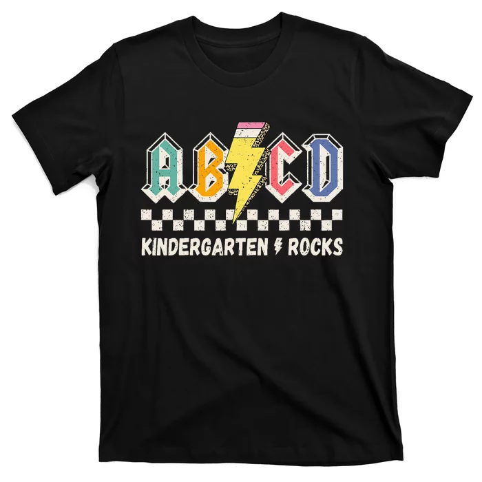 Abcd Kindergarten Rocks Pencil Lightning Teachers Rock T-Shirt