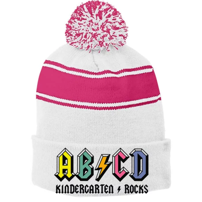 ABCD Kindergarten Rocks Teachers  Back To School Stripe Pom Pom Beanie