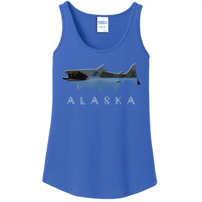 Alaskan King Salmon With Fishing Boat Saltwater Fishermen Ladies Essential Tank