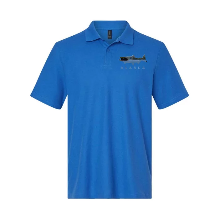 Alaskan King Salmon With Fishing Boat Saltwater Fishermen Softstyle Adult Sport Polo