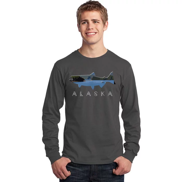 Alaskan King Salmon With Fishing Boat Saltwater Fishermen Tall Long Sleeve T-Shirt