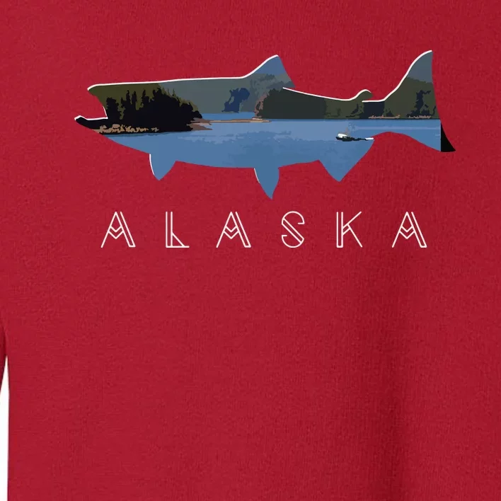 Alaskan King Salmon With Fishing Boat Saltwater Fishermen Toddler Sweatshirt