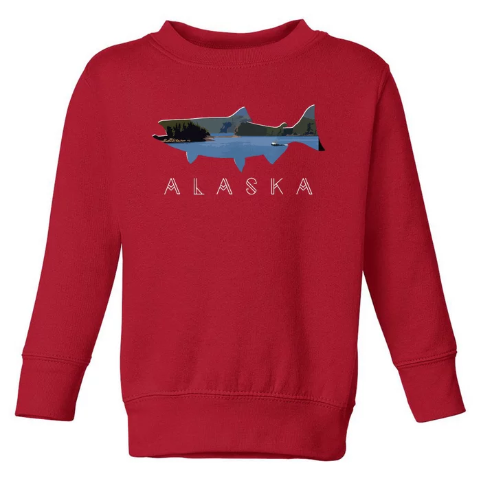 Alaskan King Salmon With Fishing Boat Saltwater Fishermen Toddler Sweatshirt