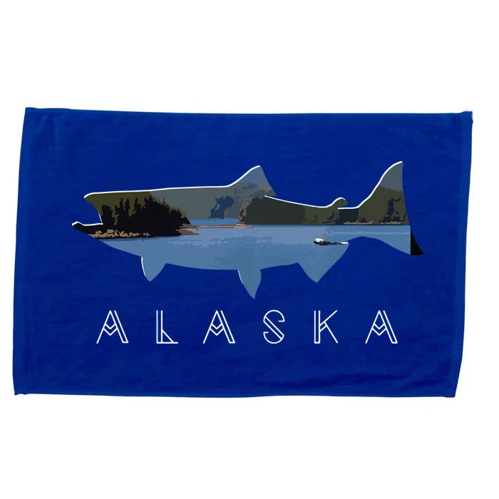 Alaskan King Salmon With Fishing Boat Saltwater Fishermen Microfiber Hand Towel