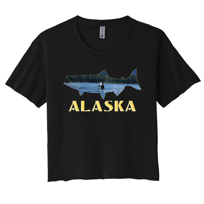 Alaska King Salmon Fishing Vacation Fisherman Orca Whale Women's Crop Top Tee