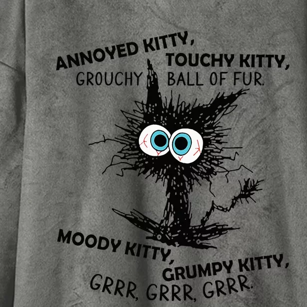 Annoyed Kitty Touchy Kitty Grouchy Ball Of Fur Moody Grumpy Hooded Wearable Blanket