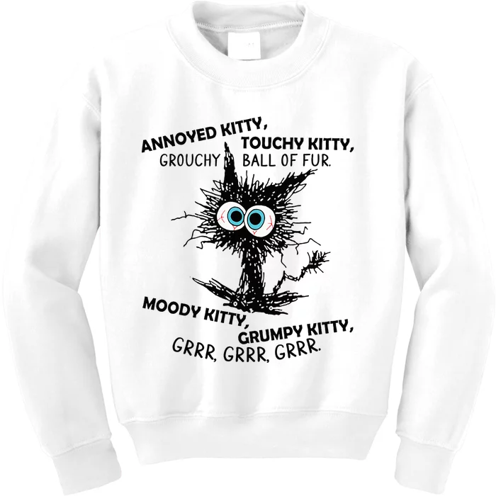 Annoyed Kitty Touchy Kitty Grouchy Ball Of Fur Moody Grumpy Kids Sweatshirt