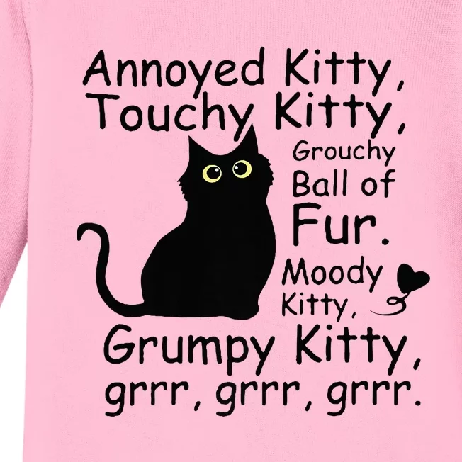 Annoyed Kitty Touchy Kitty Grouchy Ball Of Fur Black Cat Baby Long Sleeve Bodysuit