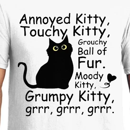 Annoyed Kitty Touchy Kitty Grouchy Ball Of Fur Black Cat Pajama Set