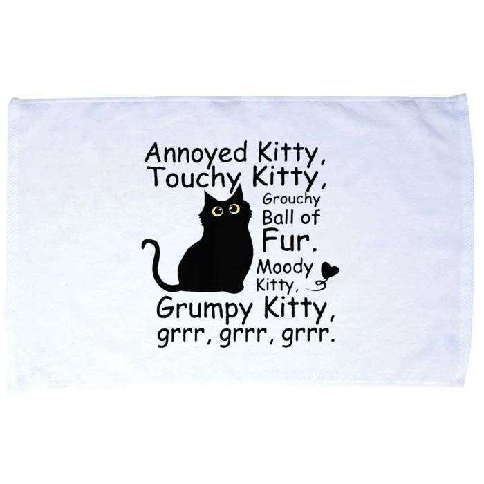 Annoyed Kitty Touchy Kitty Grouchy Ball Of Fur Black Cat Microfiber Hand Towel