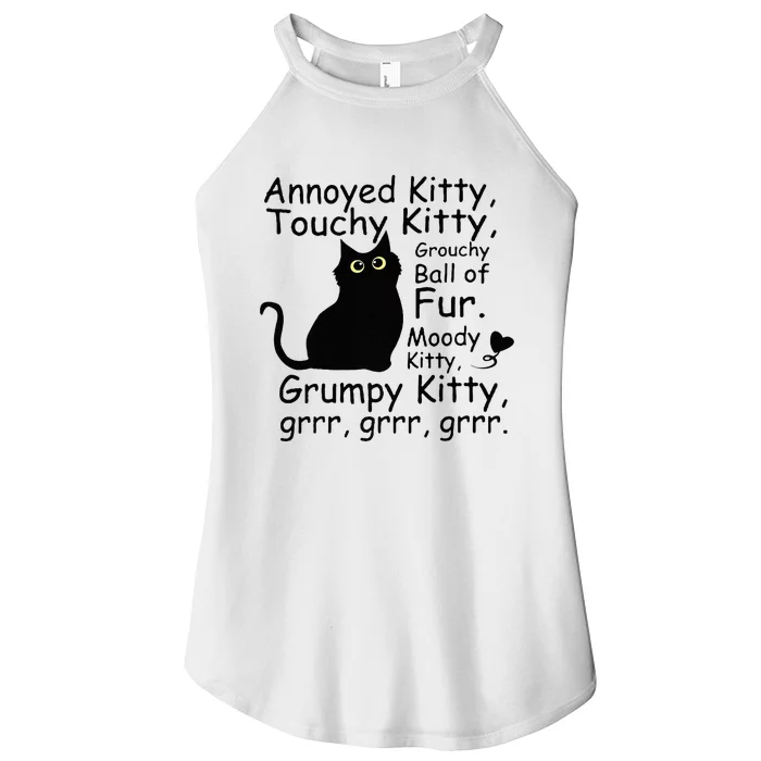 Annoyed Kitty Touchy Kitty Grouchy Ball Of Fur Black Cat Women’s Perfect Tri Rocker Tank