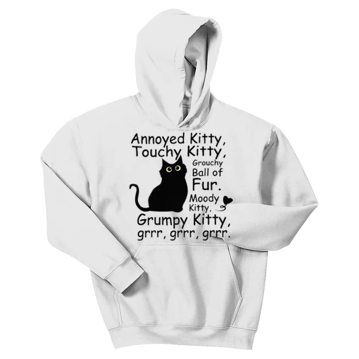 Annoyed Kitty Touchy Kitty Grouchy Ball Of Fur Black Cat Kids Hoodie