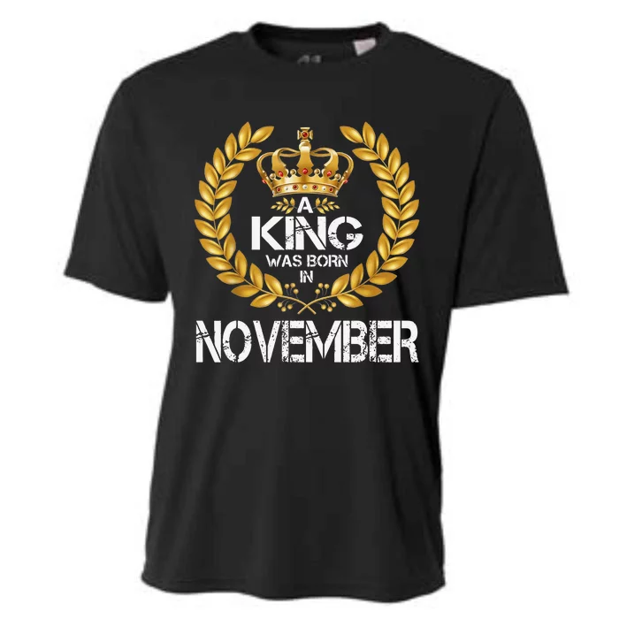 A King Was Born In November Birthday King Gold Crown Cooling Performance Crew T-Shirt