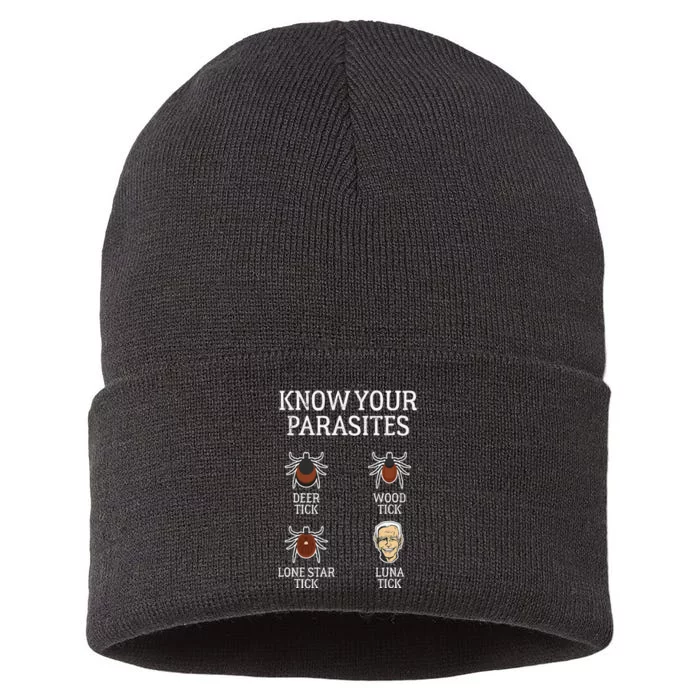 Antibiden Know Your Parasites Lunatic Impeach Joe Biden Sustainable Knit Beanie