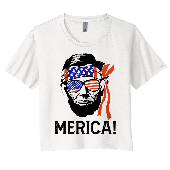 Abraham Lincoln 4th Of July Merica American Flag Women's Crop Top Tee