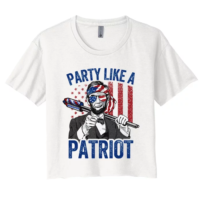 Abraham Lincoln 4th Of July American USA Flag Women's Crop Top Tee