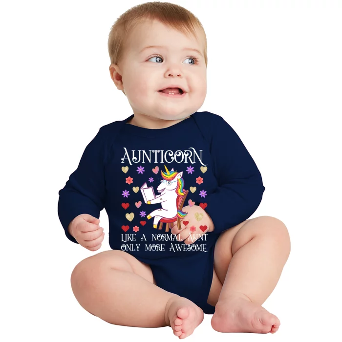 Aunticorn Like A Normal Aunt But More Awesome Funny Gift Baby Long Sleeve Bodysuit