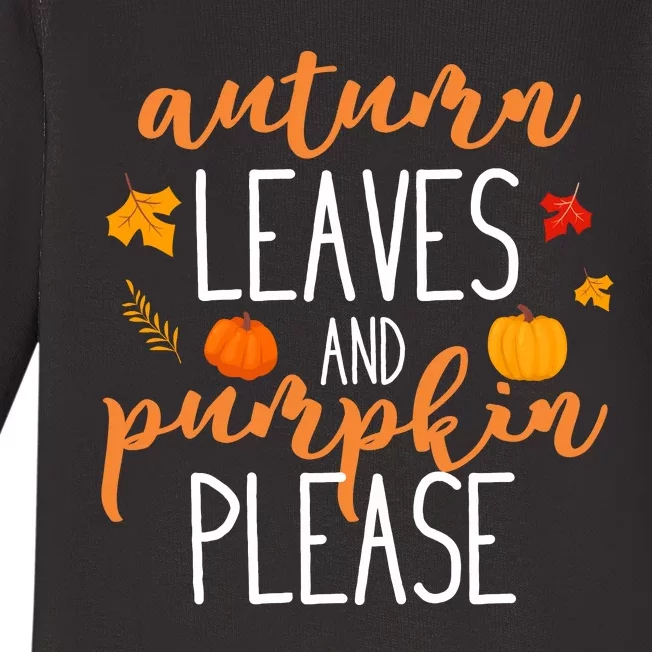 Autumn Leaves And Pumpkin Please Baby Long Sleeve Bodysuit