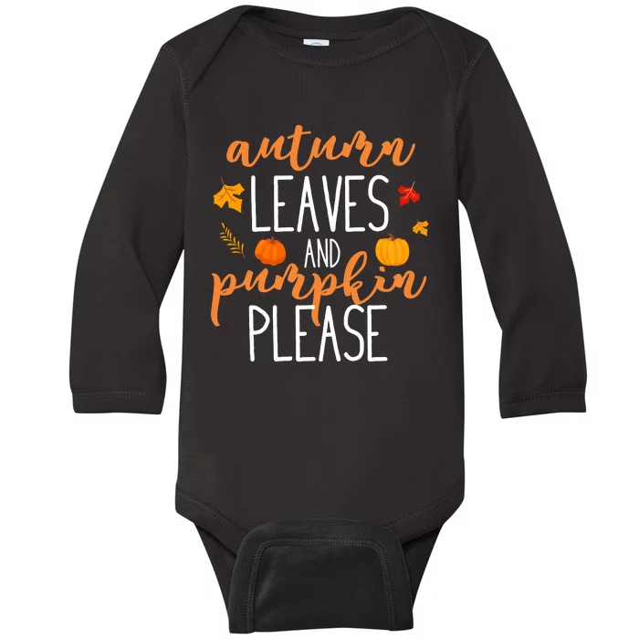 Autumn Leaves And Pumpkin Please Baby Long Sleeve Bodysuit