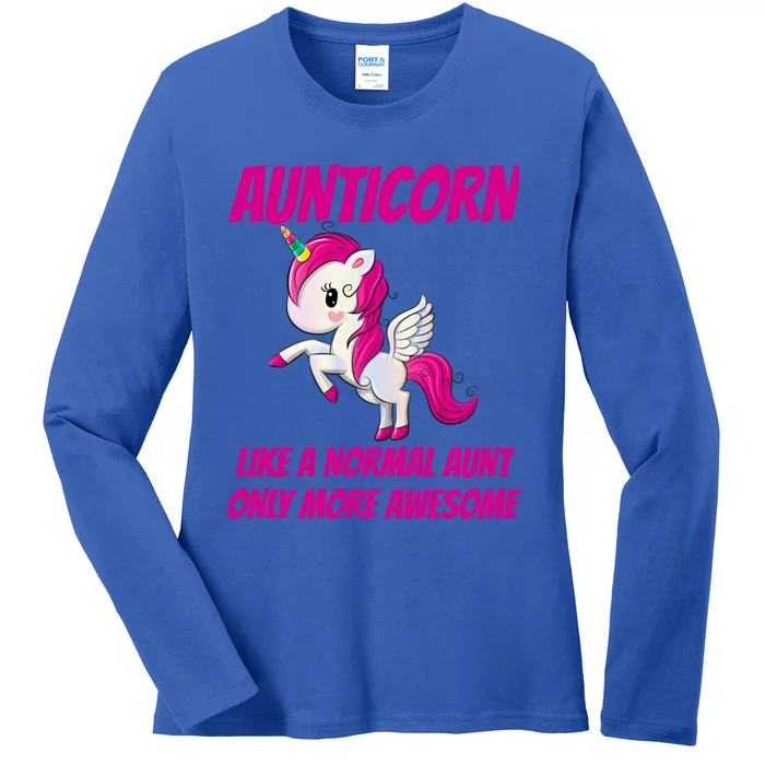 Aunticorn Like An Aunt Only Awesome Dabbing Unicorn Auntie Gift Ladies Long Sleeve Shirt