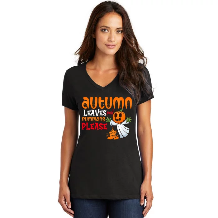 Autumn Leaves And Pumpkins Please Women's V-Neck T-Shirt