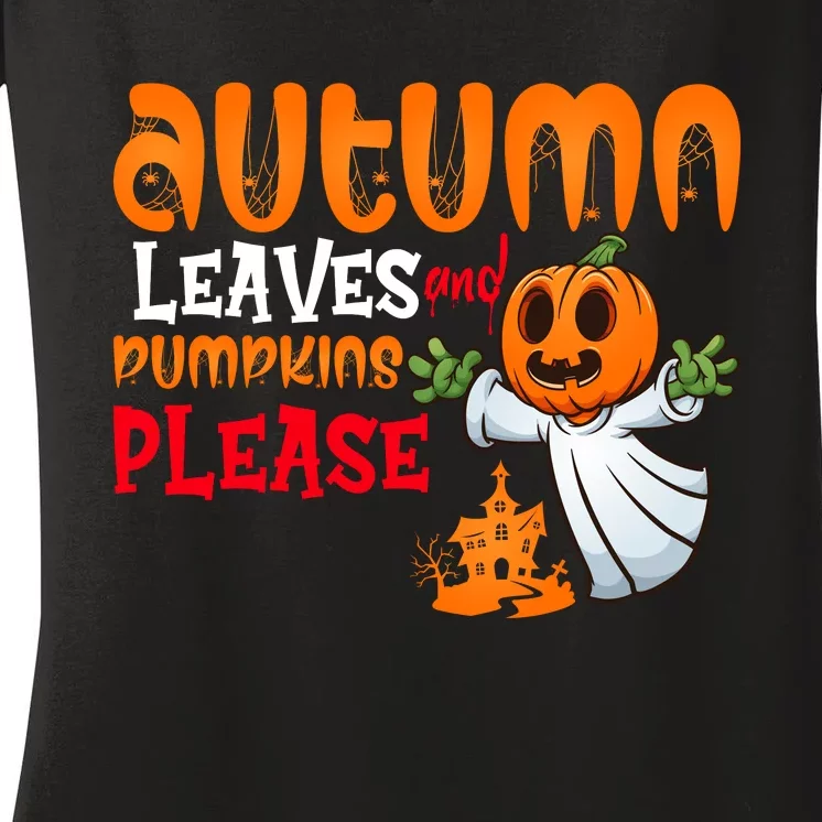 Autumn Leaves And Pumpkins Please Women's V-Neck T-Shirt