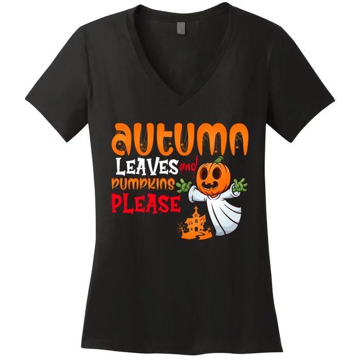 Autumn Leaves And Pumpkins Please Women's V-Neck T-Shirt