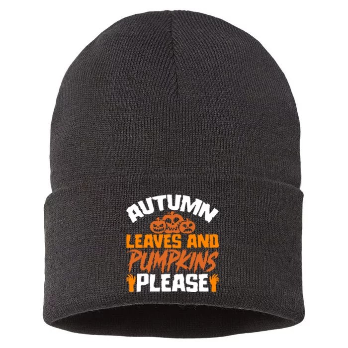 Autumn Leaves And Pumpkins Please Sustainable Knit Beanie