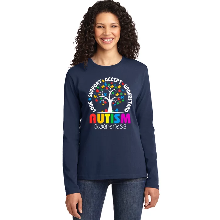 Autism Love Accept Support Autistic Autism Awareness Ladies Long Sleeve Shirt