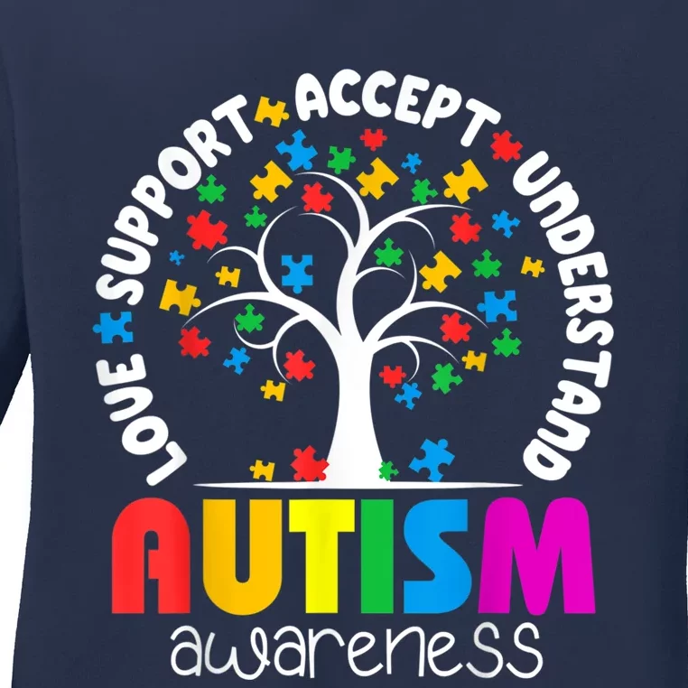 Autism Love Accept Support Autistic Autism Awareness Ladies Long Sleeve Shirt