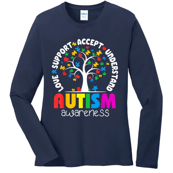 Autism Love Accept Support Autistic Autism Awareness Ladies Long Sleeve Shirt