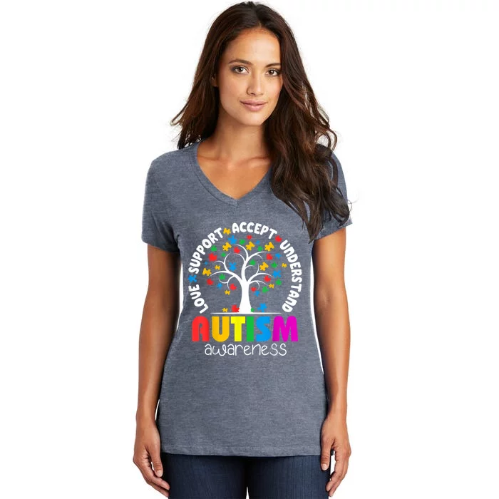 Autism Love Accept Support Autistic Autism Awareness Women's V-Neck T-Shirt