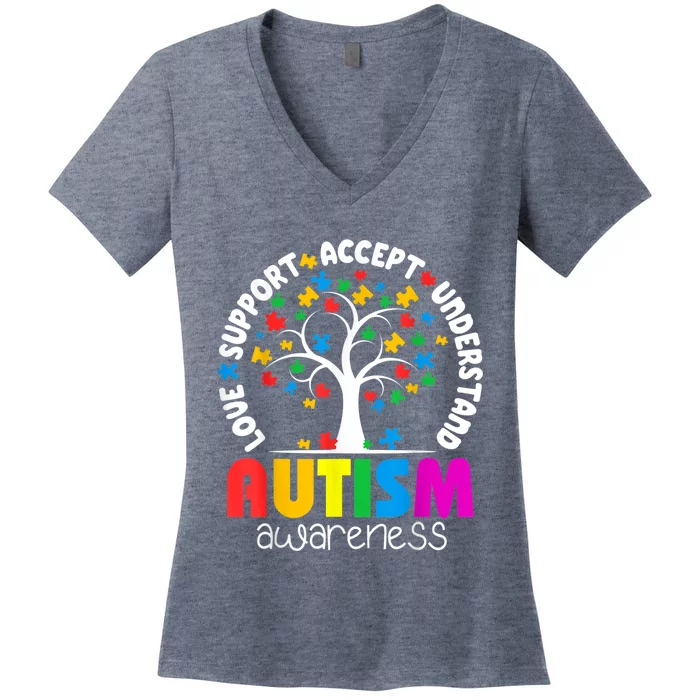 Autism Love Accept Support Autistic Autism Awareness Women's V-Neck T-Shirt