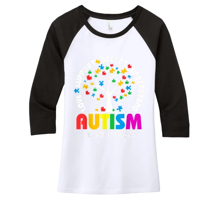 Autism Love Accept Support Autistic Autism Awareness Women's Tri-Blend 3/4-Sleeve Raglan Shirt