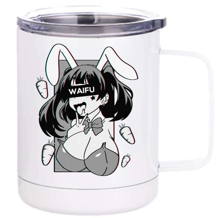 Ahegao Lewd Anime And Rabbit Cosplay Front & Back 12oz Stainless Steel Tumbler Cup