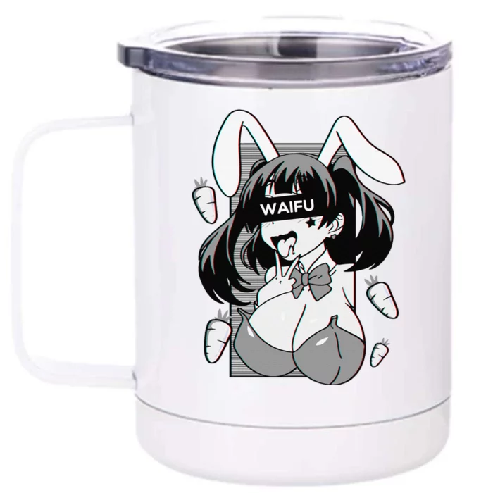 Ahegao Lewd Anime And Rabbit Cosplay Front & Back 12oz Stainless Steel Tumbler Cup