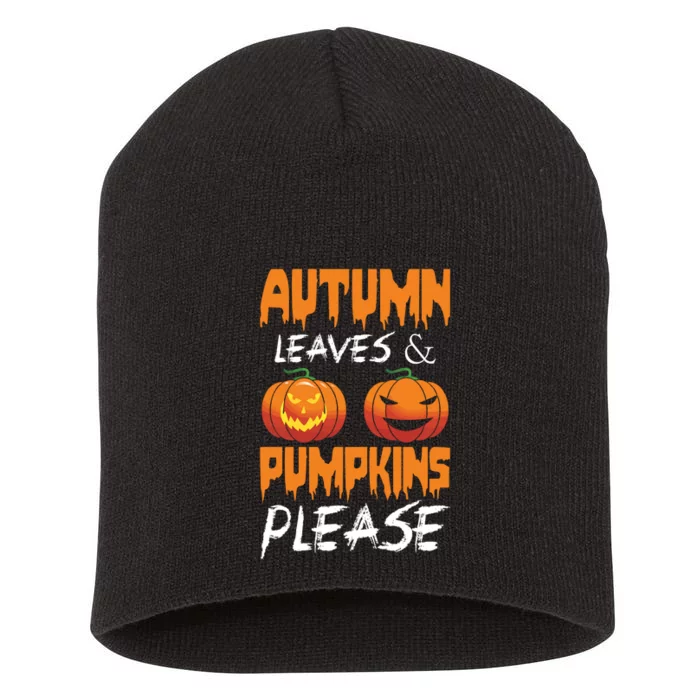 Autumn Leaves And Pumpkins Please Short Acrylic Beanie