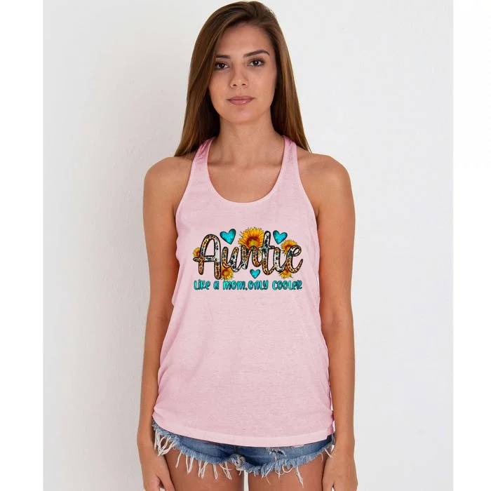 Auntie Like A Mom Only Cooler Leopard Sunflower Mothers Day Cute Gift Women's Knotted Racerback Tank