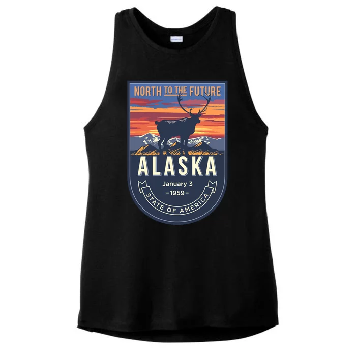 Alaska State Emblem Ladies Tri-Blend Wicking Tank