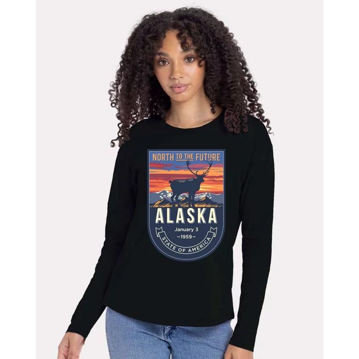 Alaska State Emblem Womens Cotton Relaxed Long Sleeve T-Shirt