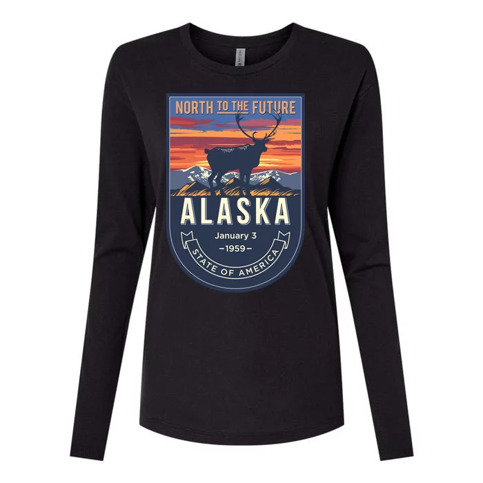 Alaska State Emblem Womens Cotton Relaxed Long Sleeve T-Shirt